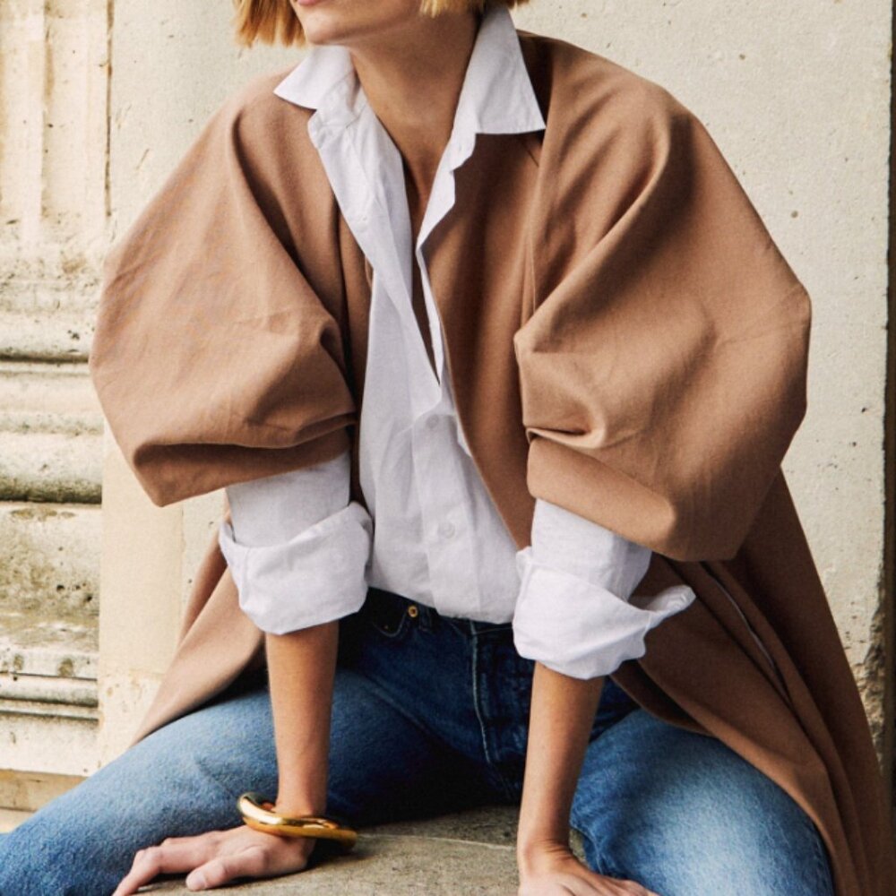 MILLE Josephine Gathered Sleeve Cotton Coat - Almond, Small